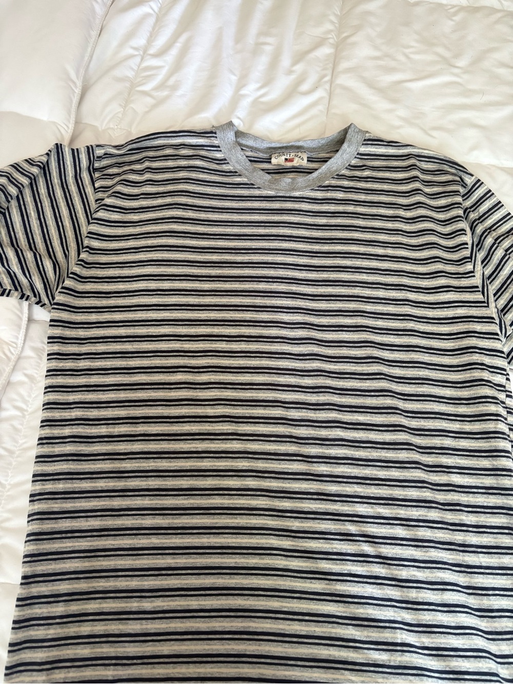 Vintage Striped Crewneck T-Shirt - Gray & Navy